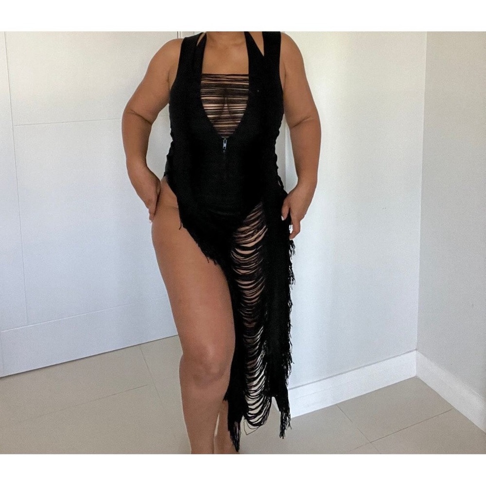 Black Fringe Cover-up Dress - Picture 3 of 3
